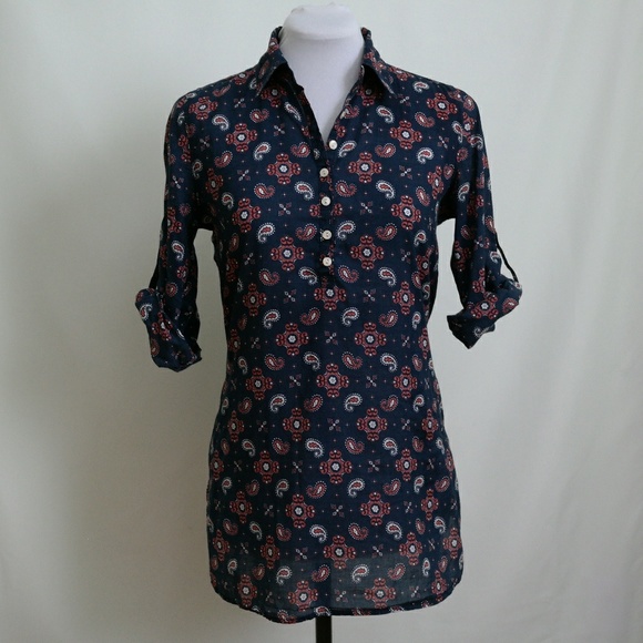 Lucky Brand Paisley Half Button up Tunic Top XS - Picture 6 of 7